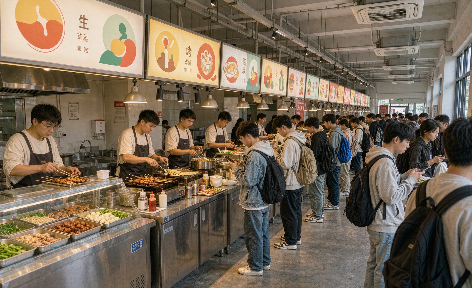 示意图:高校食堂档口与取餐动线